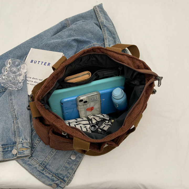 Spacious Corduroy Bag with Shoulder Strap – Elegant and Practical for Everyday Use