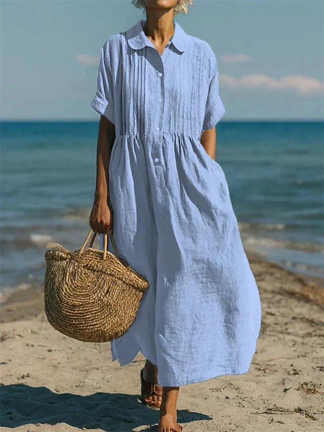 Fluid Cotton Midi Shirt Dress Casual Elegance for Women - Elena Harper