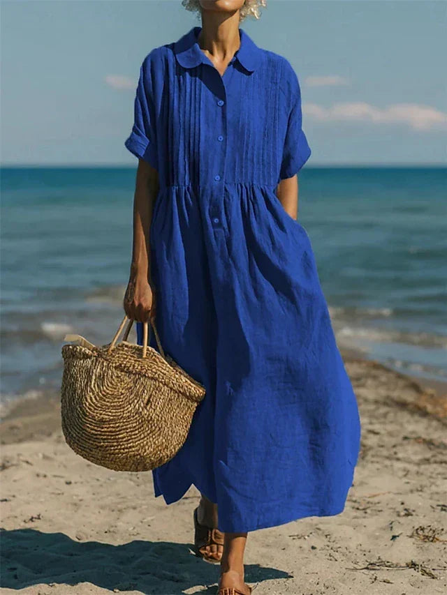 Fluid Cotton Midi Shirt Dress Casual Elegance for Women - Elena Harper