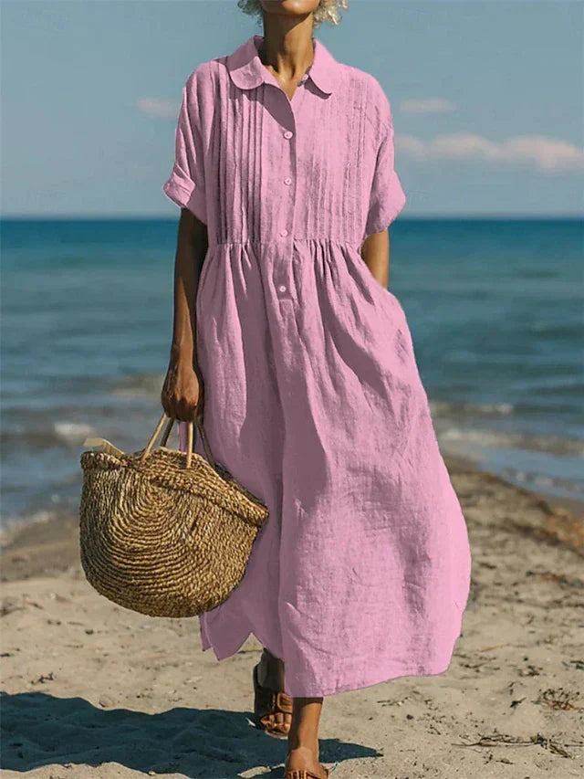 Fluid Cotton Midi Shirt Dress Casual Elegance for Women - Elena Harper