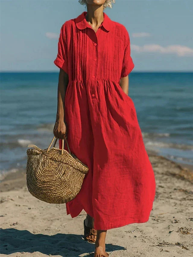 Fluid Cotton Midi Shirt Dress Casual Elegance for Women - Elena Harper
