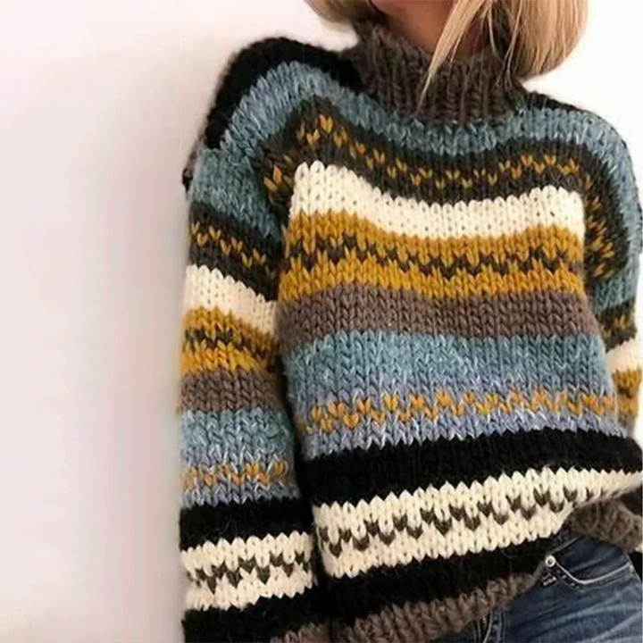 Alivia - Comfortable Women's Turtleneck Sweater with Striped Pattern