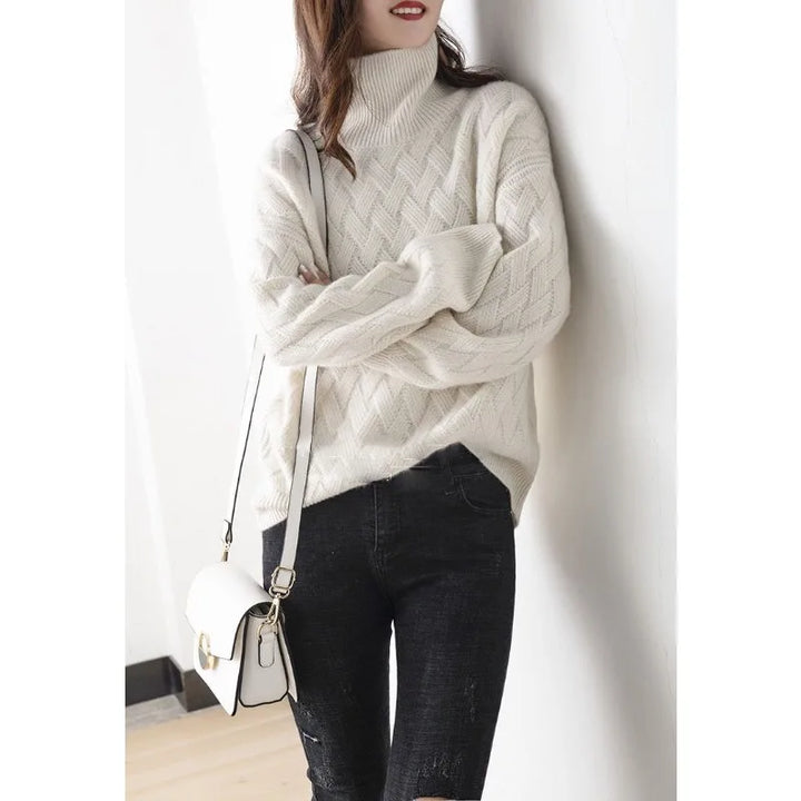 Amira - Stylish Turtleneck Sweater with Knit Pattern