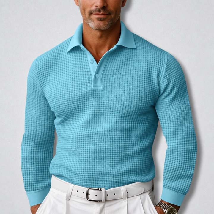 Men's Long Sleeve Polo Sweater with Classic Collar, view 6 - Elena Harper