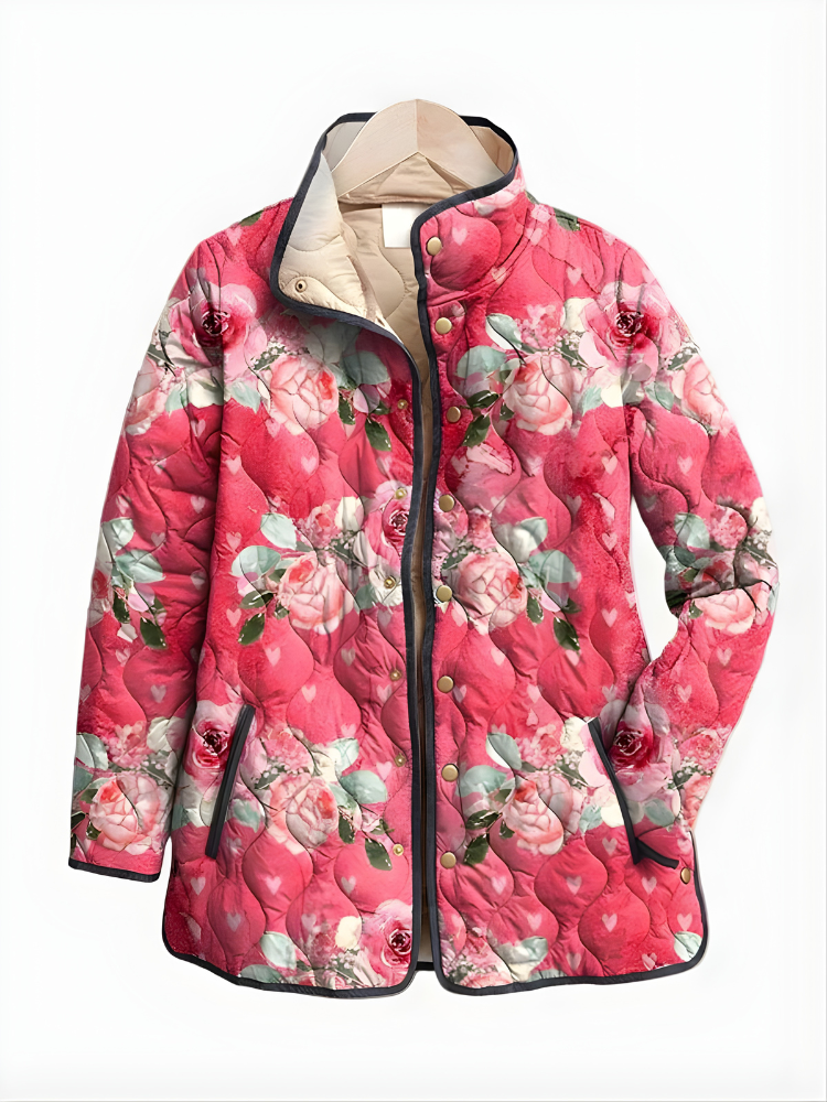 Women's Floral Quilted Jacket with Button Detail - Elena Harper