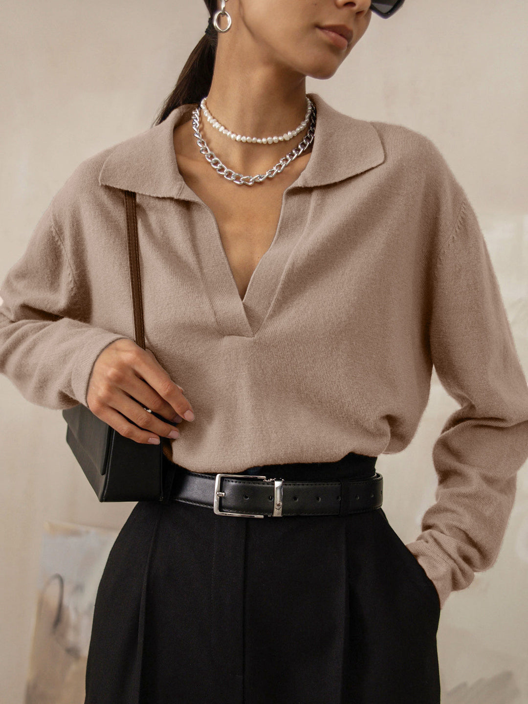Women's Polo Neck Knit Sweater – Casual Elegance