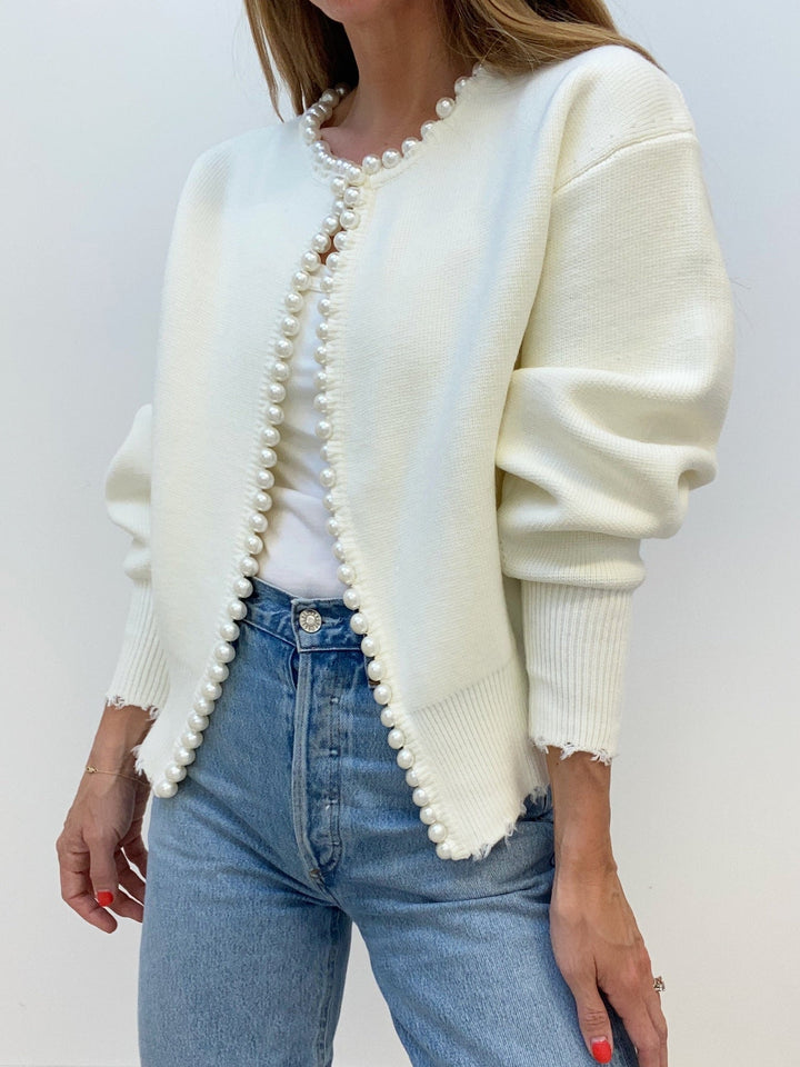 Adari Buttonless Cardigan with Beaded Trim - Elena Harper