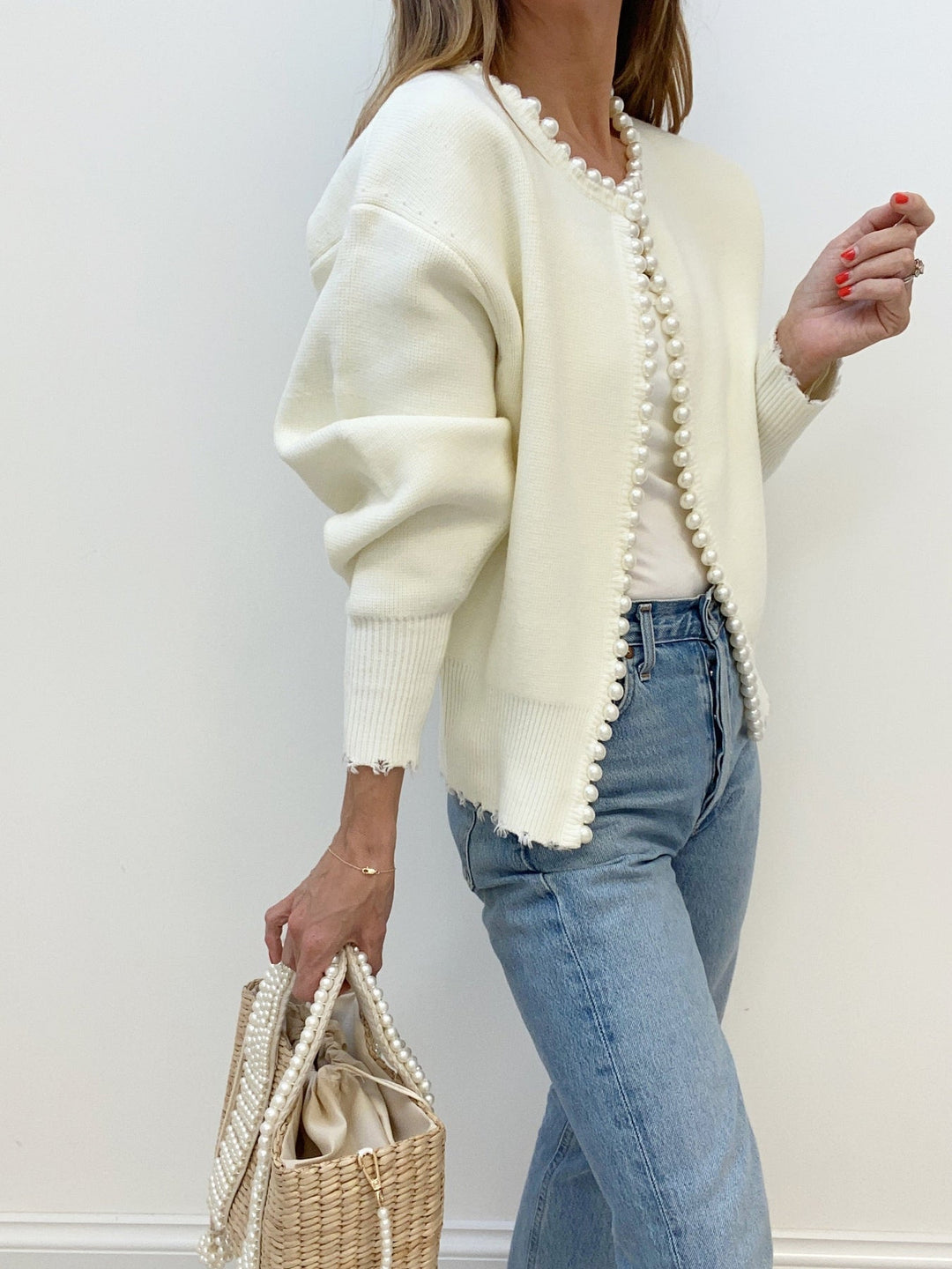 Adari Buttonless Cardigan with Beaded Trim - Elena Harper
