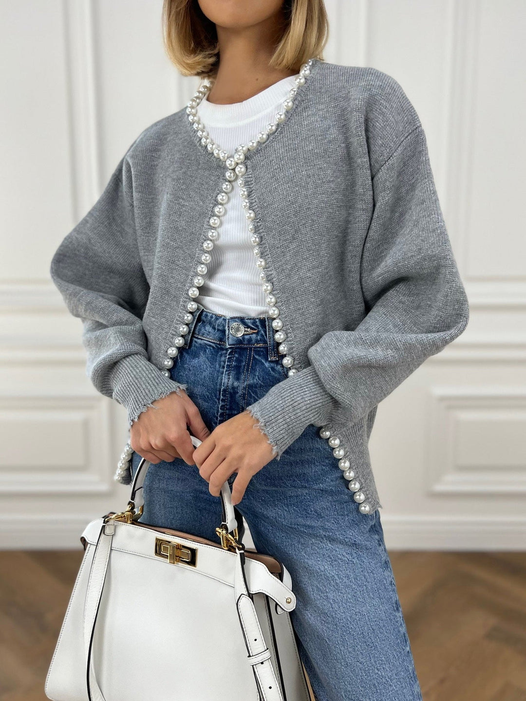 Adari Buttonless Cardigan with Beaded Trim - Elena Harper
