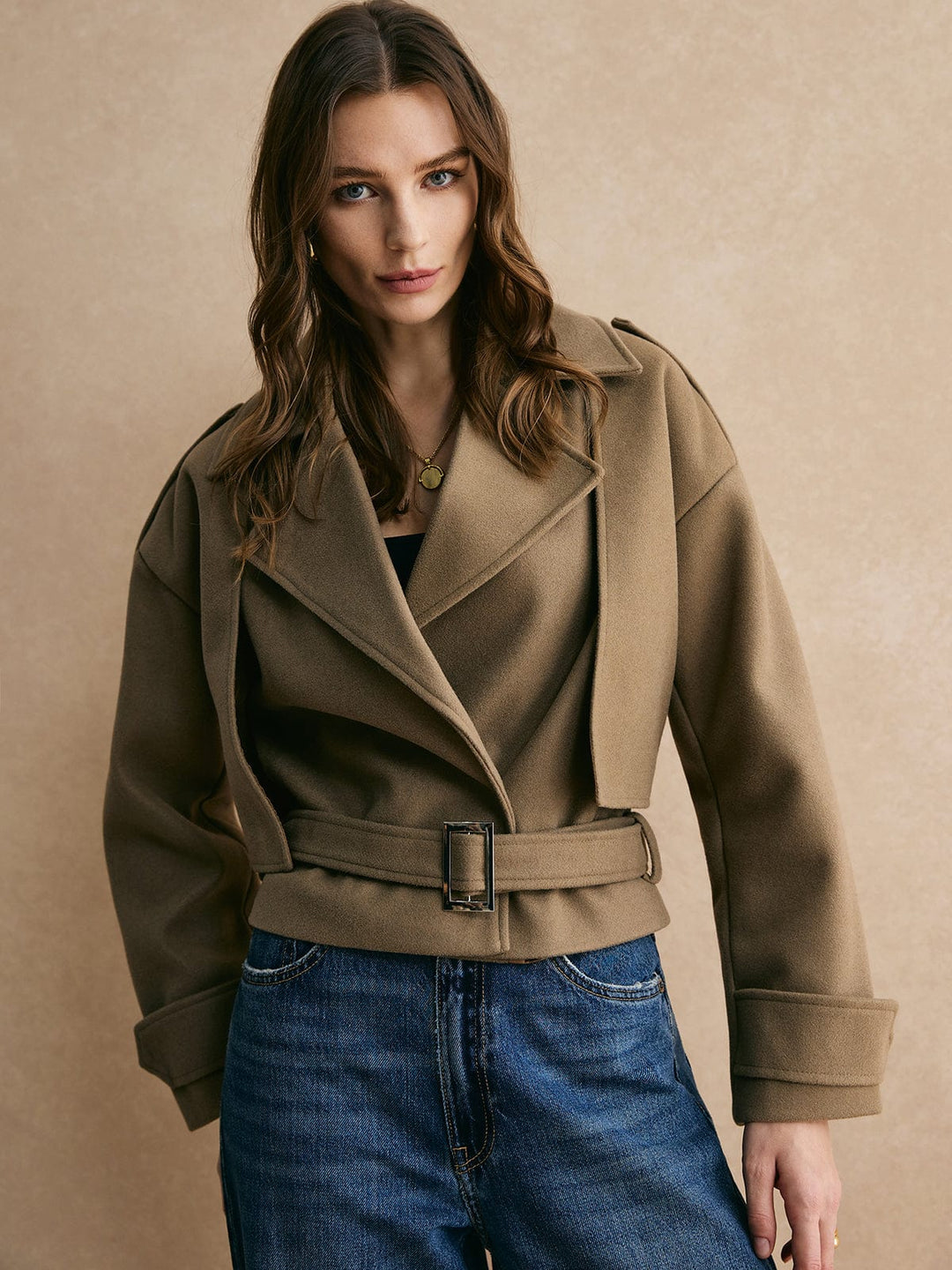 Short Women's Jacket with Belt - Alviora