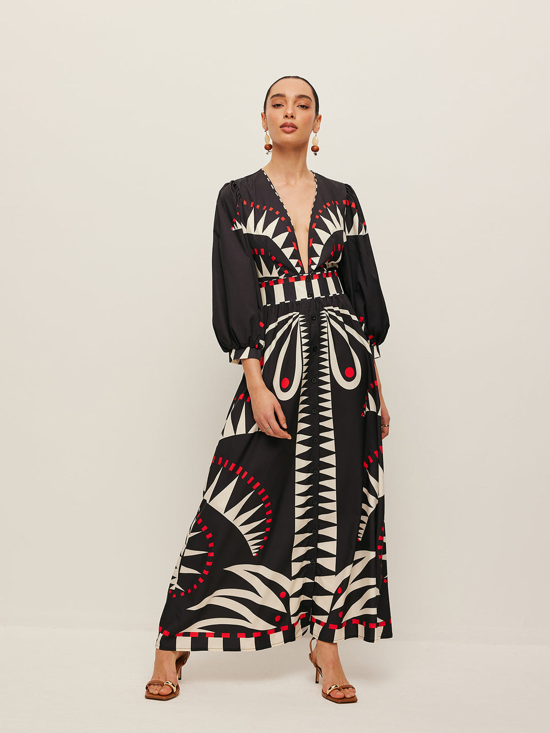 Dinah - Dress with V-neck and boho print