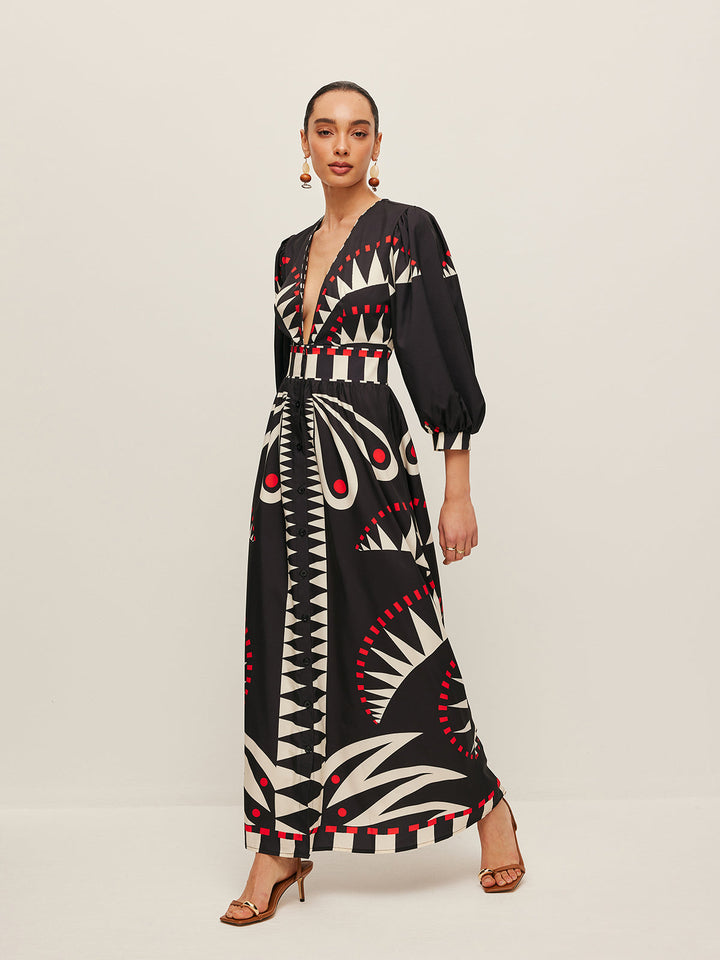 Dinah - Dress with V-neck and boho print