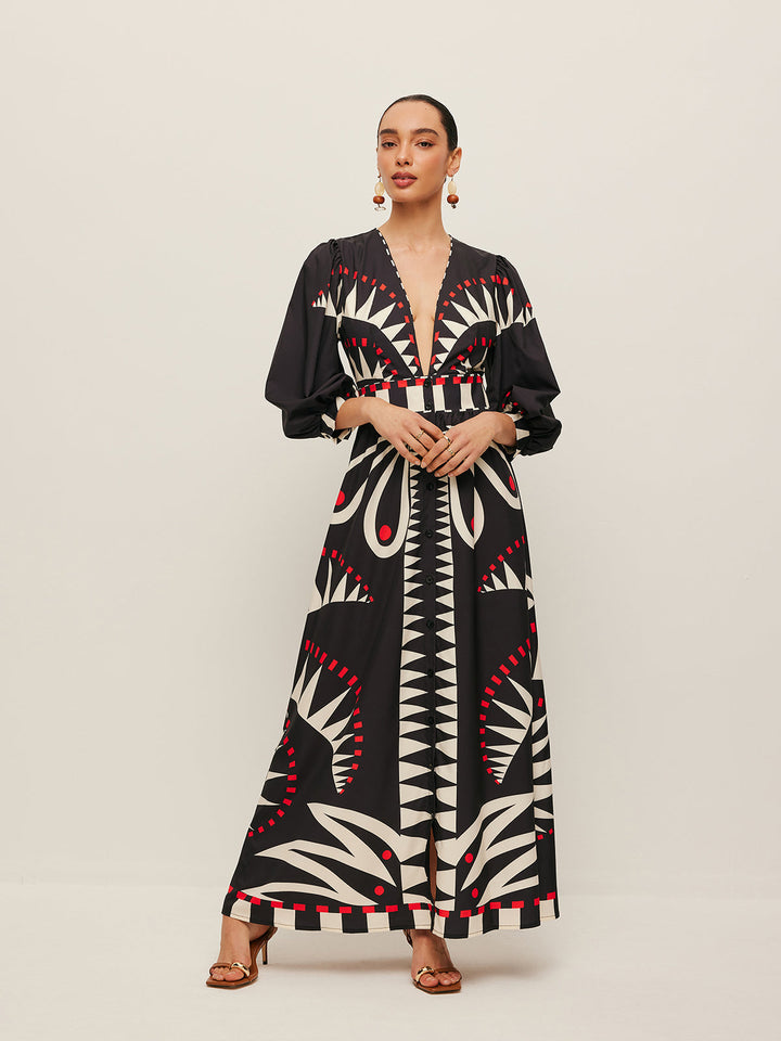 Dinah - Dress with V-neck and boho print
