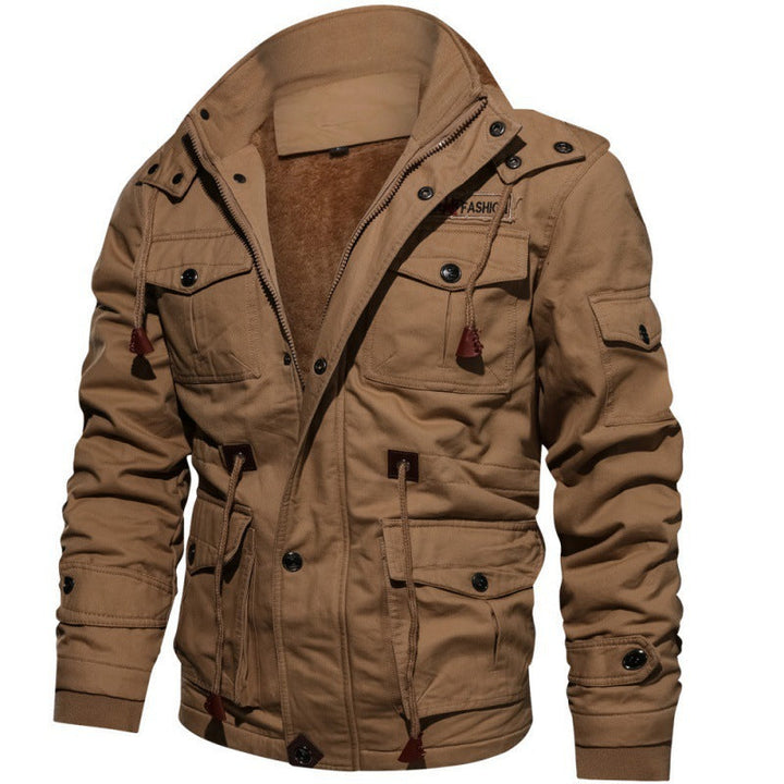 Men's Waterproof Winter Jacket with Fleece Lining and Stand-Up Collar