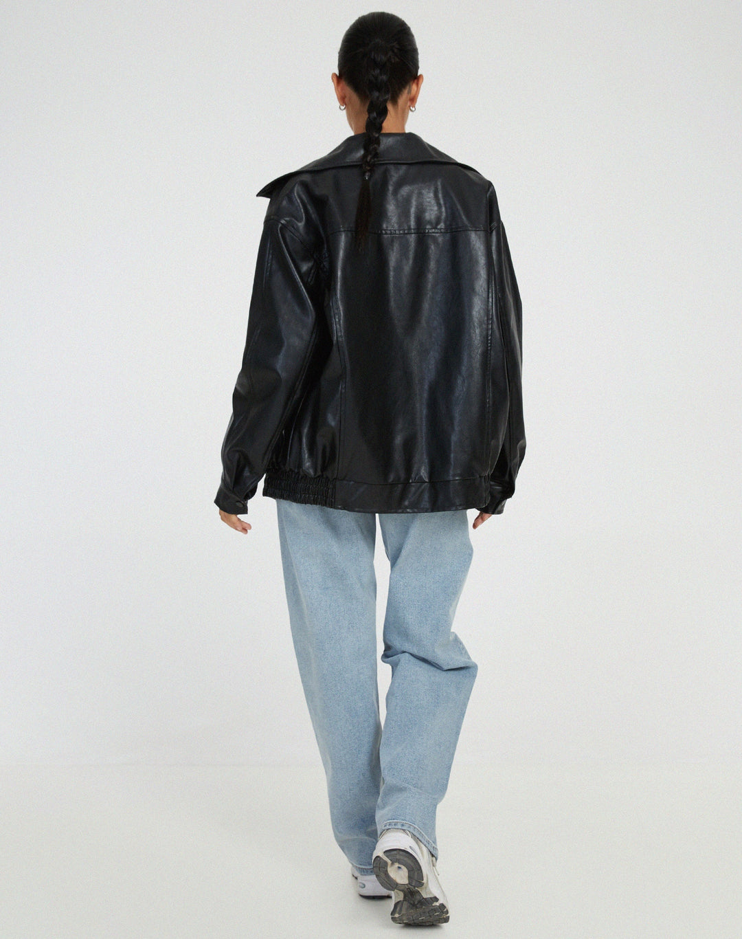 Luxury Women's Leather-Look Bomber Jacket with Oversized Fit