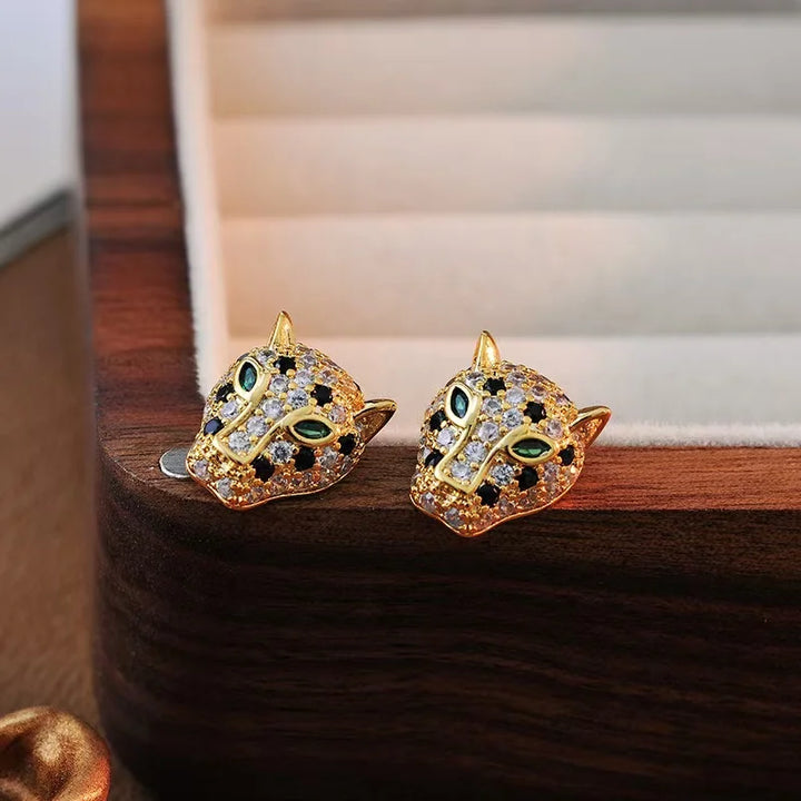 Colorful Leopard Crystal Statement Earrings, view 6 - Elena Harper