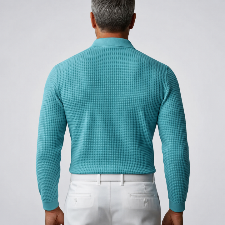 Men's Long Sleeve Polo Sweater with Classic Collar, view 7 - Elena Harper