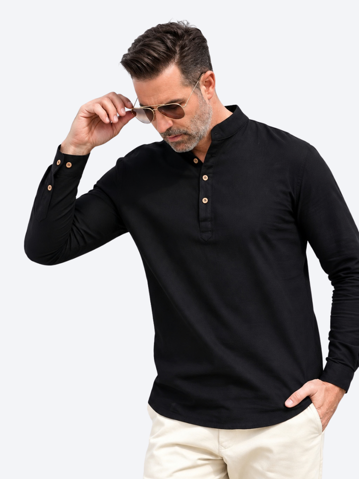ELENA HARPER™  |  MEN'S HIGH COLLAR SHIRT WITH HALF BUTTON PLACKET