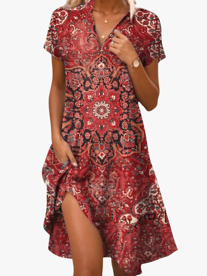 CHIC MIDI DRESS WITH PATTERN FOR WOMEN