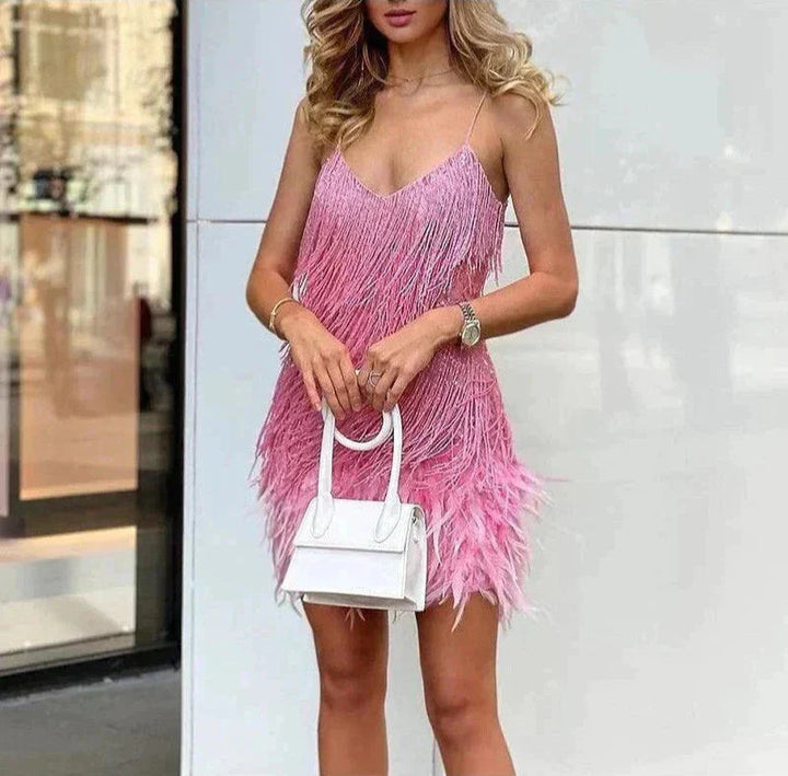 Joycel Modern Feathered Party Dress - Elena Harper