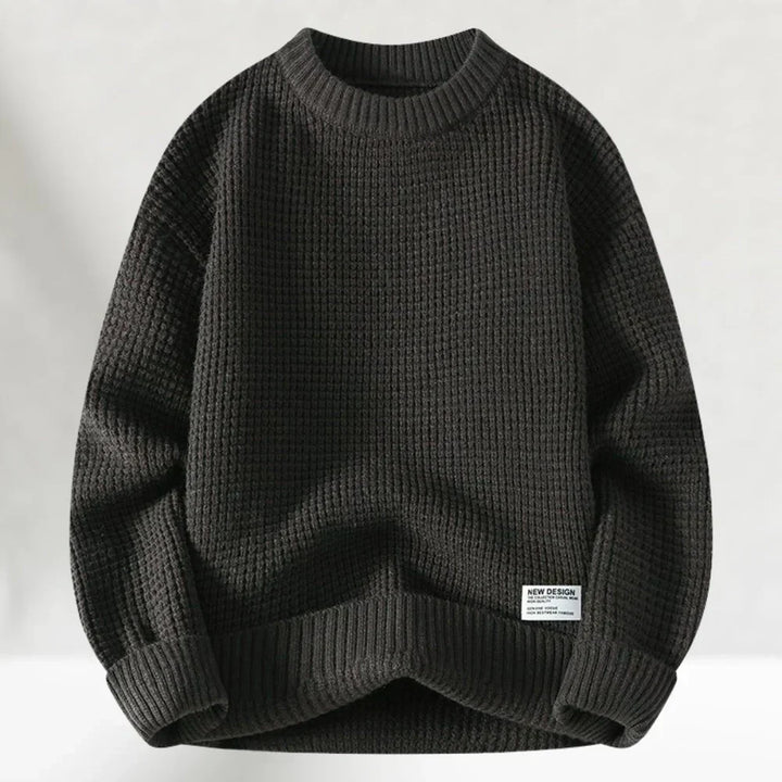 Men's Waffle Knit Crew Neck Pullover Sweater