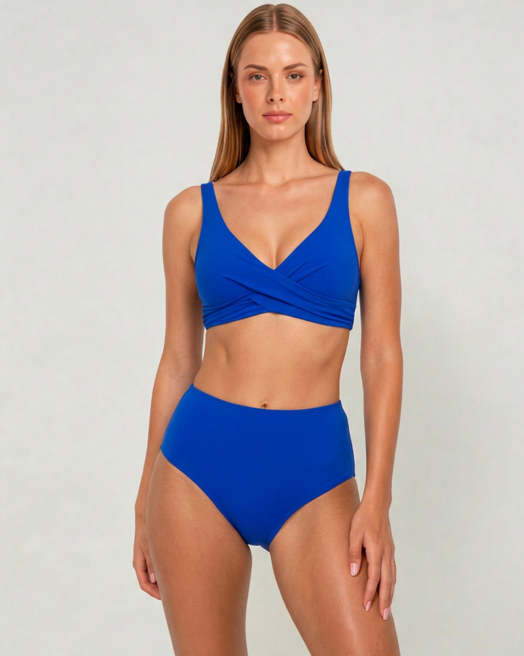 Ladies High-Waist Bikini Set V-Neck Top