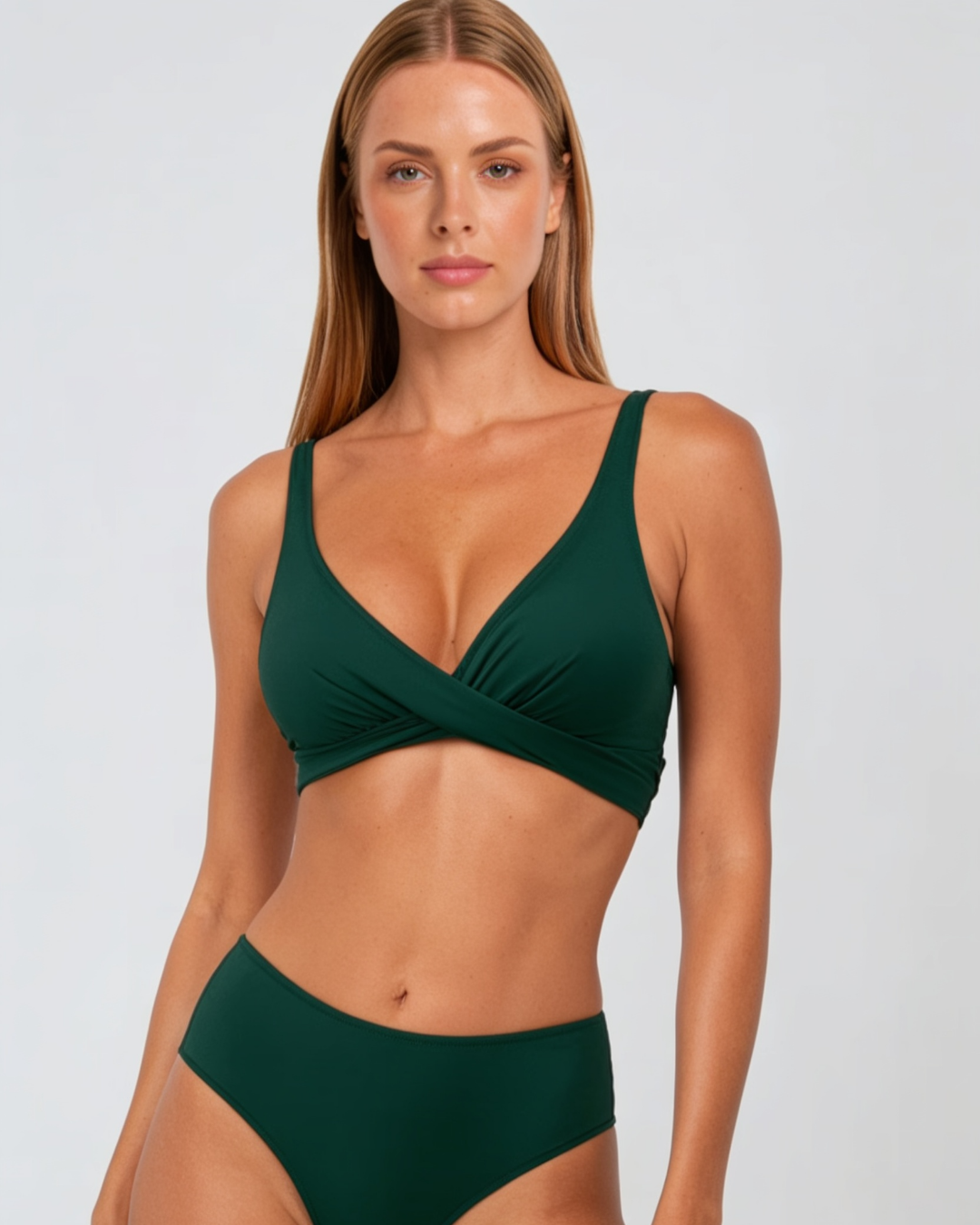 Ladies High-Waist Bikini Set V-Neck Top