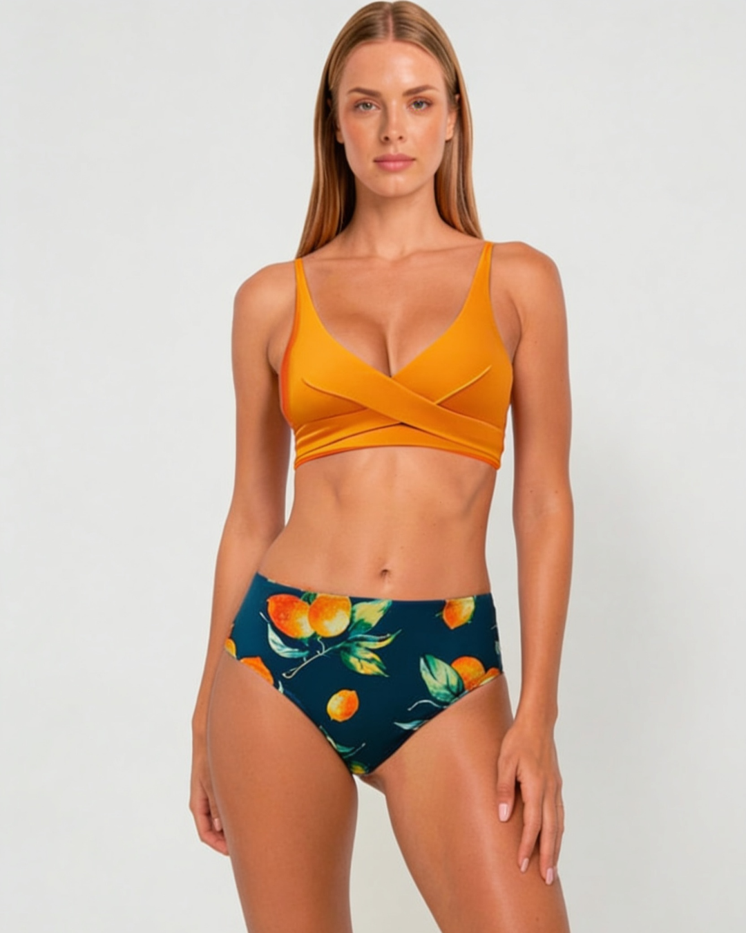 Ladies High-Waist Bikini Set V-Neck Top