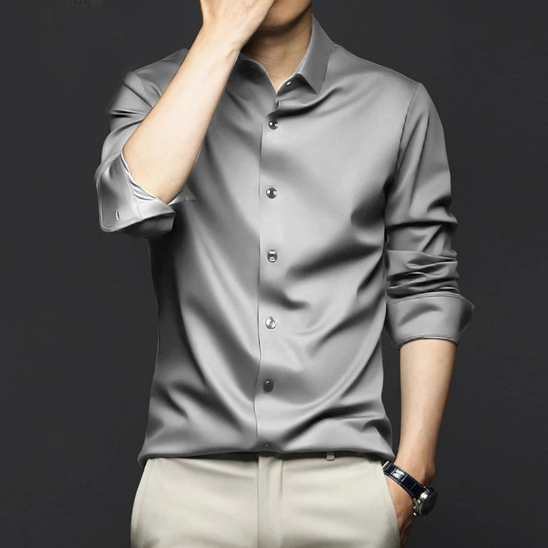 Satin Shirt with Notched Collar for Men