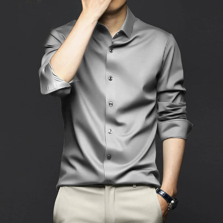 Satin Shirt with Notched Collar for Men