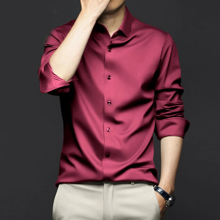 Satin Shirt with Notched Collar for Men