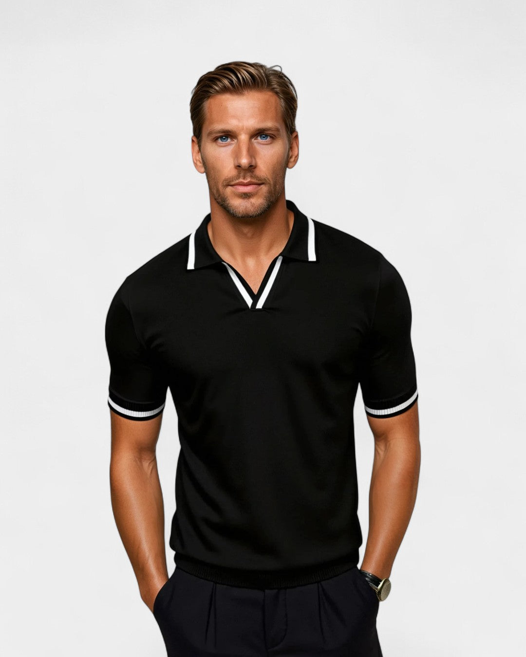HARRINGTON OXFORD | CONTRAST TRIM KNIT POLO SHIRT FOR MEN