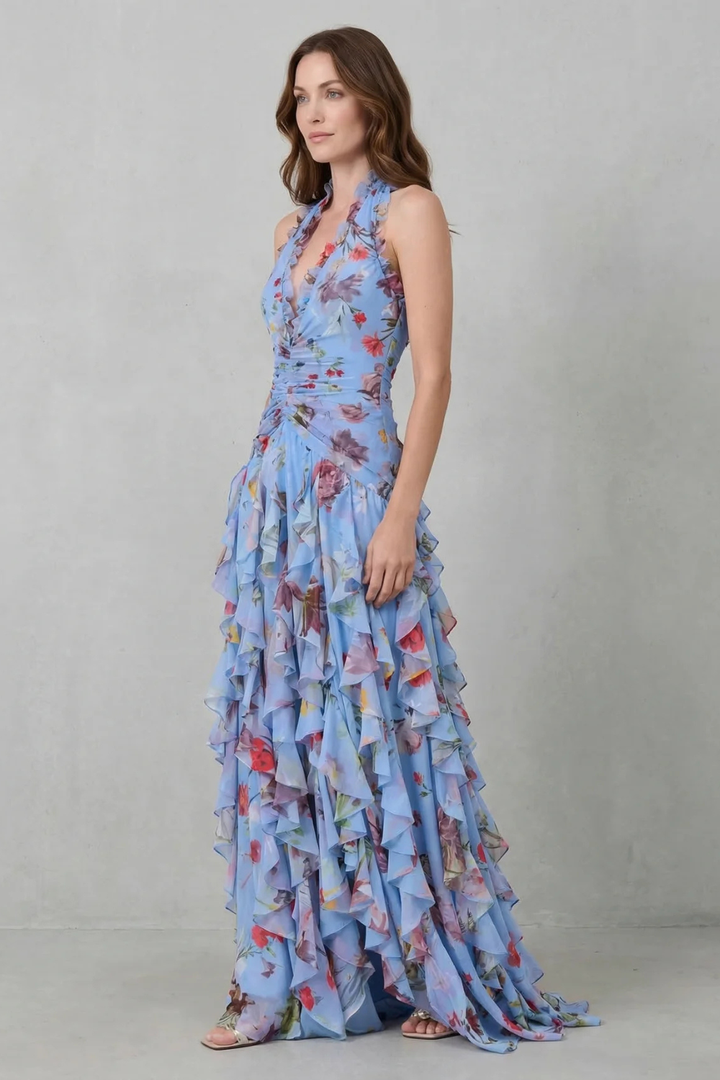 Bella Long Dress with Halter Neck - Elena Harper