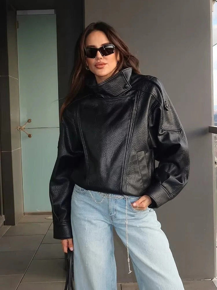 Biker Jacket for Women | Oversized Cut with High Collar