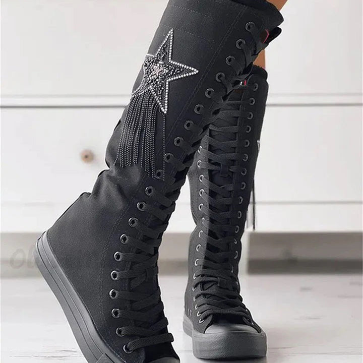 Women's Stylish Lace-Up Boots with Tassels
