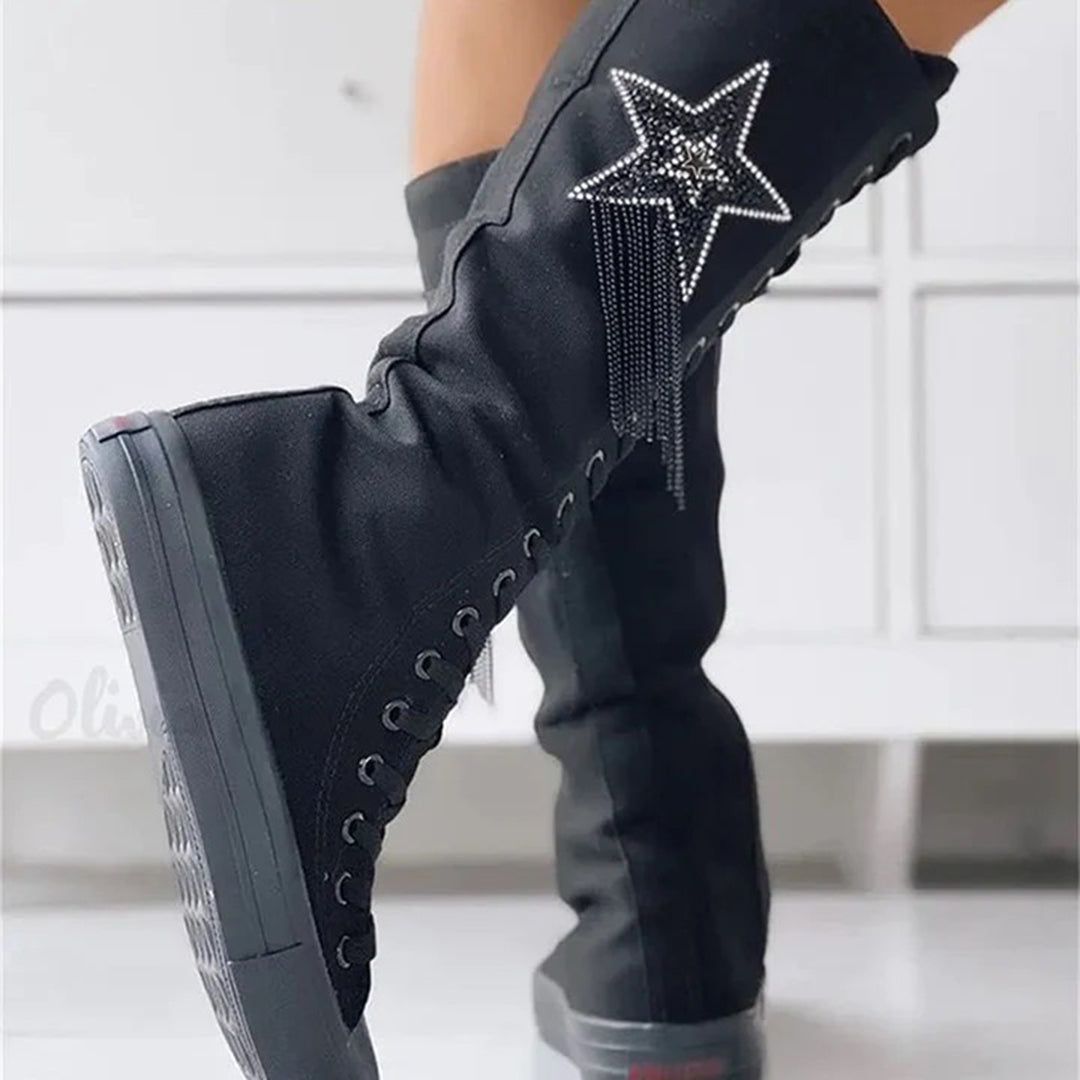 Women's Stylish Lace-Up Boots with Tassels