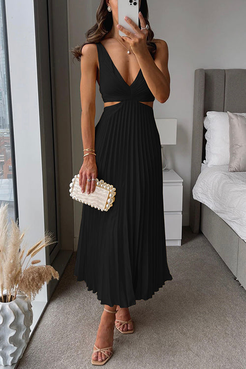 EVA Elegant Cut-Out Waist Sleeveless Pleated Maxi Dress - Elena Harper