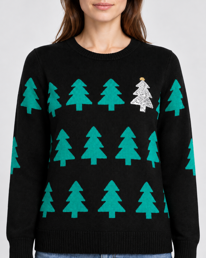 Christmas Tree and Sequin Sweater for Women