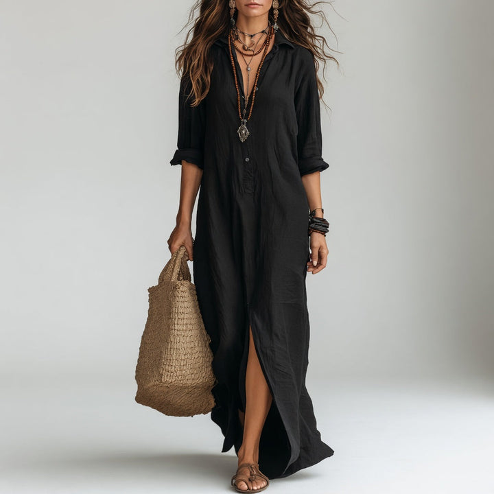Oversized Bohemian Long Shirt Dress Pure Fluid and Timeless Cotton - Elena Harper