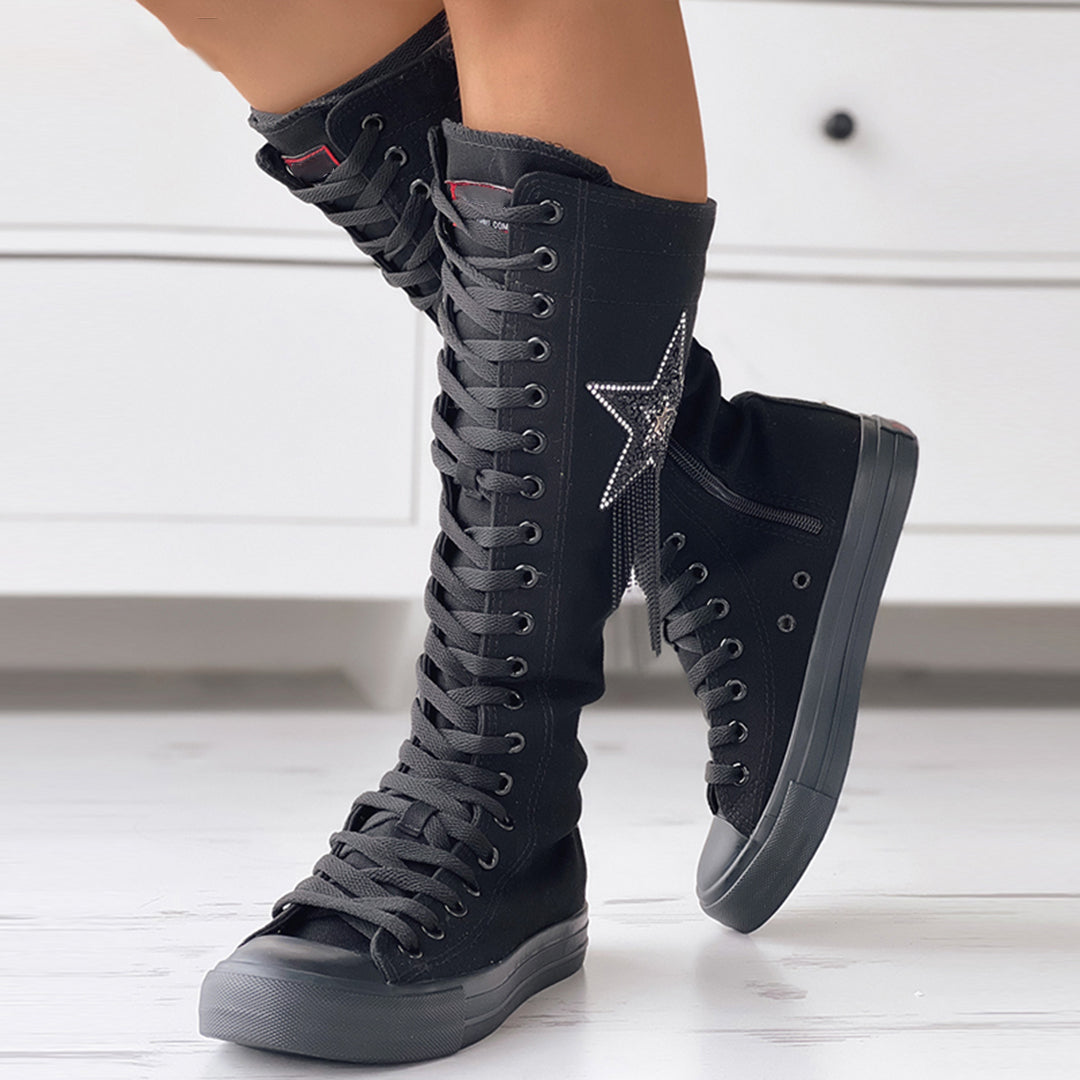 Women's Stylish Lace-Up Boots with Tassels