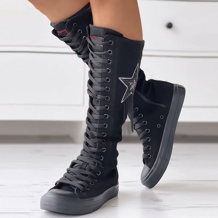 Women's Stylish Lace-Up Boots with Tassels