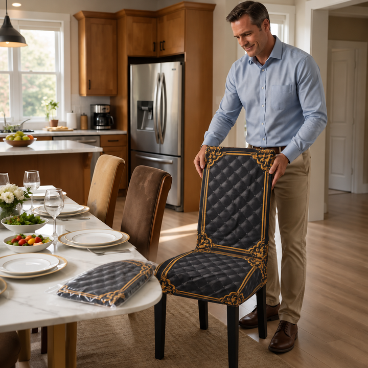 Chairistocrat Baroque Print Stretch Dining Chair Cover - Elena Harper