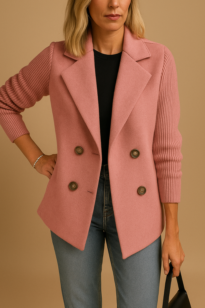 Women's Blazer | Knitted Sleeves & Double-Breasted Design