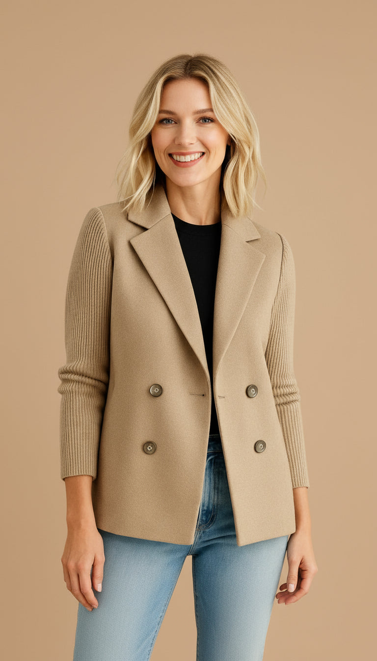 Women's Blazer | Knitted Sleeves & Double-Breasted Design