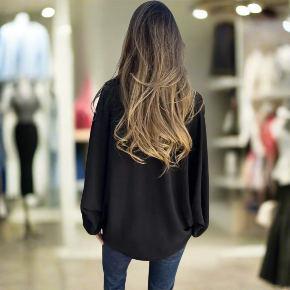 Women's Long Sleeve Shirt with Notched Collar and Autumn Design