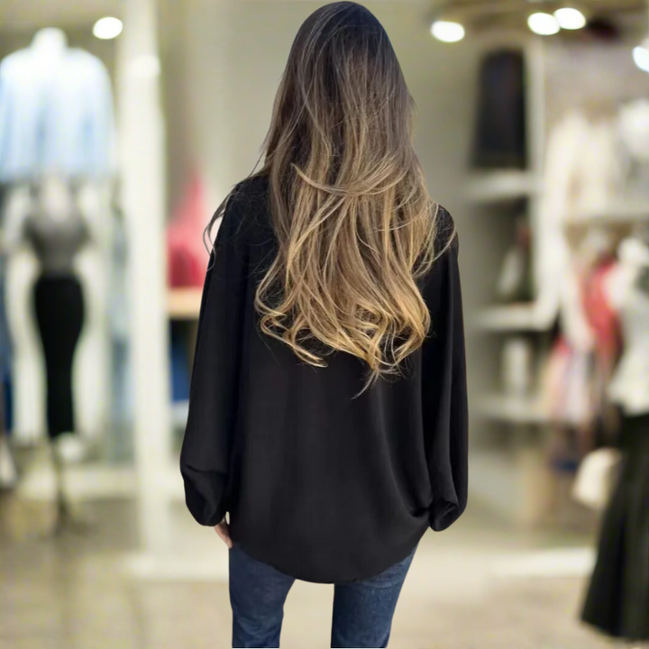 Women's Long Sleeve Shirt with Notched Collar and Autumn Design