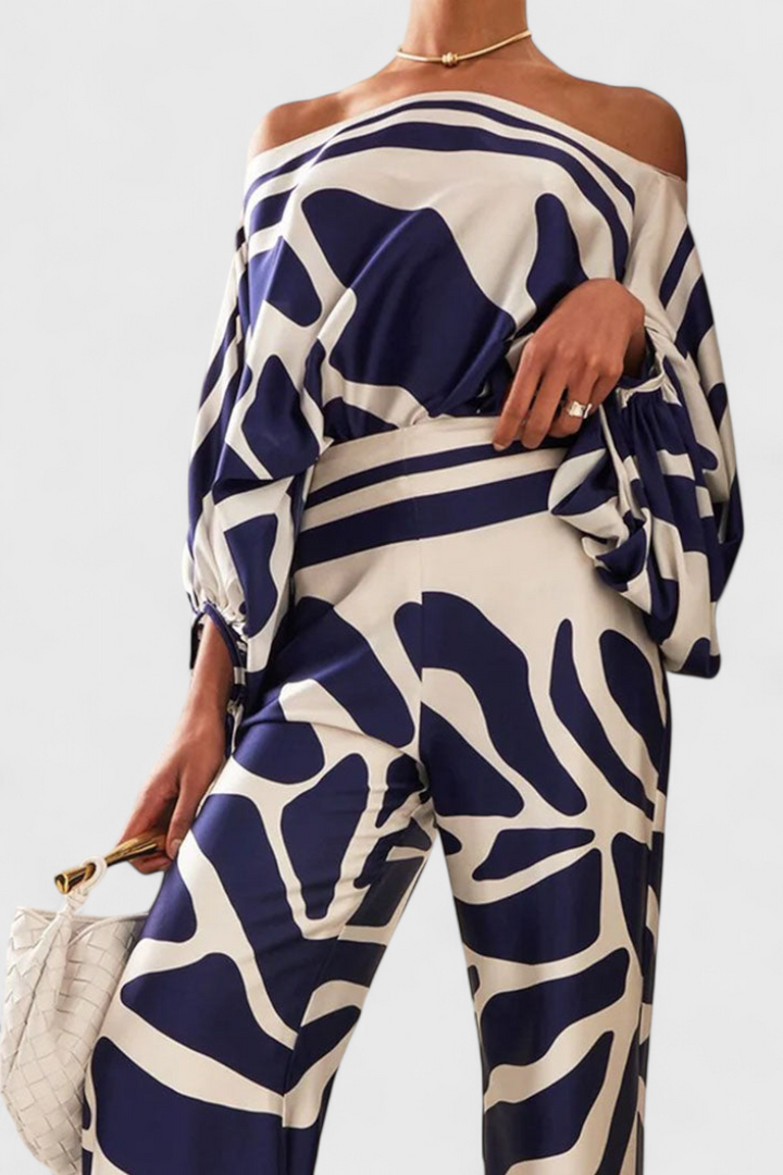 Sybella Printed Two-Piece Set with Wide-Leg Pants, view 3 - Elena Harper