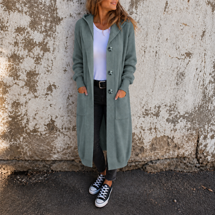 Coziva – Hooded Button-Front Knit Cardigan