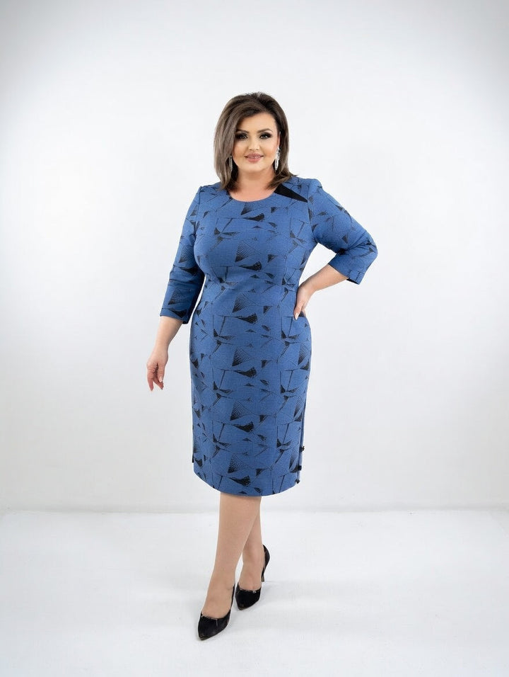 Structured Midi Dress with Graphic Pattern Timeless Elegance and Comfort - Elena Harper