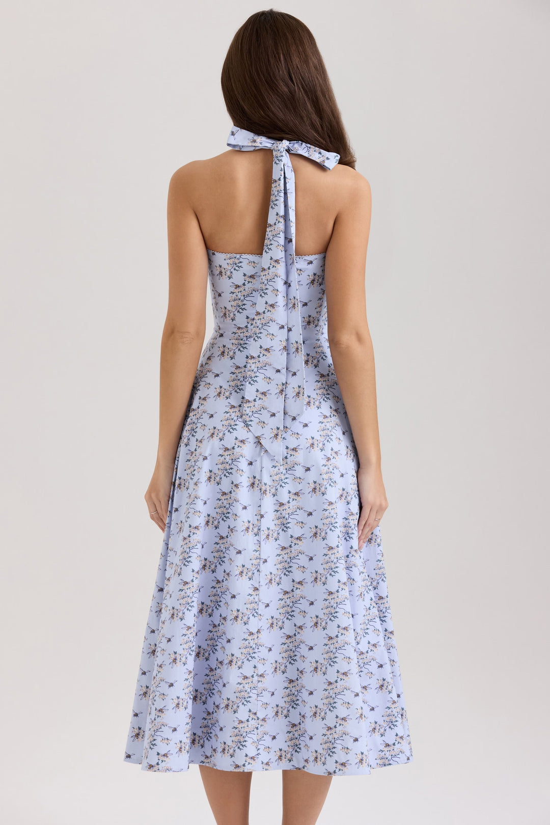 Belle Midi Dress with Daisy Print and Halter Neck - Elena Harper